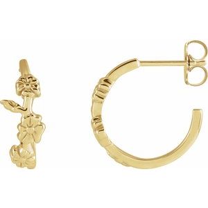 14K Yellow Right Floral Hoop Earring