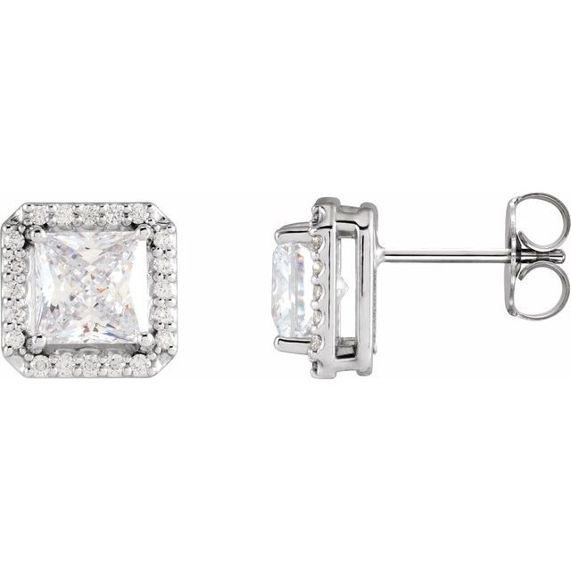 Sterling Silver 5x5 mm Stuller Lab-Grown Moissanite 1/6 CTW Natural Diamond Halo-Style Earrings