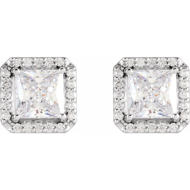 14K White 3/4 CTW Natural Diamond Halo-Style Earrings