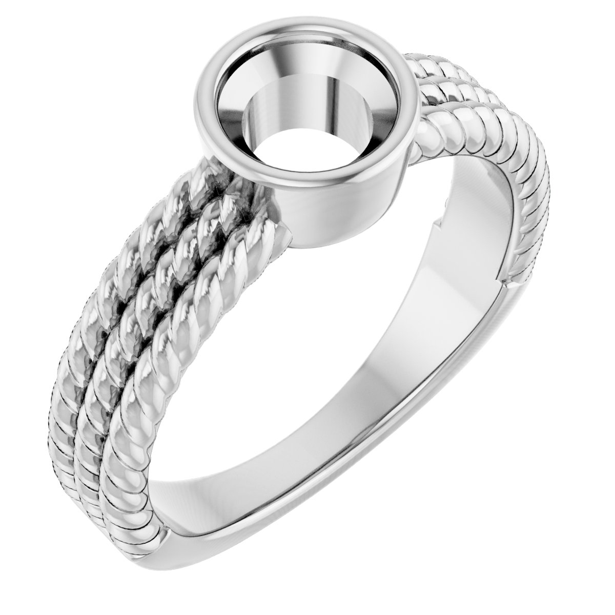 Bezel-Set Solitaire  Rope Ring