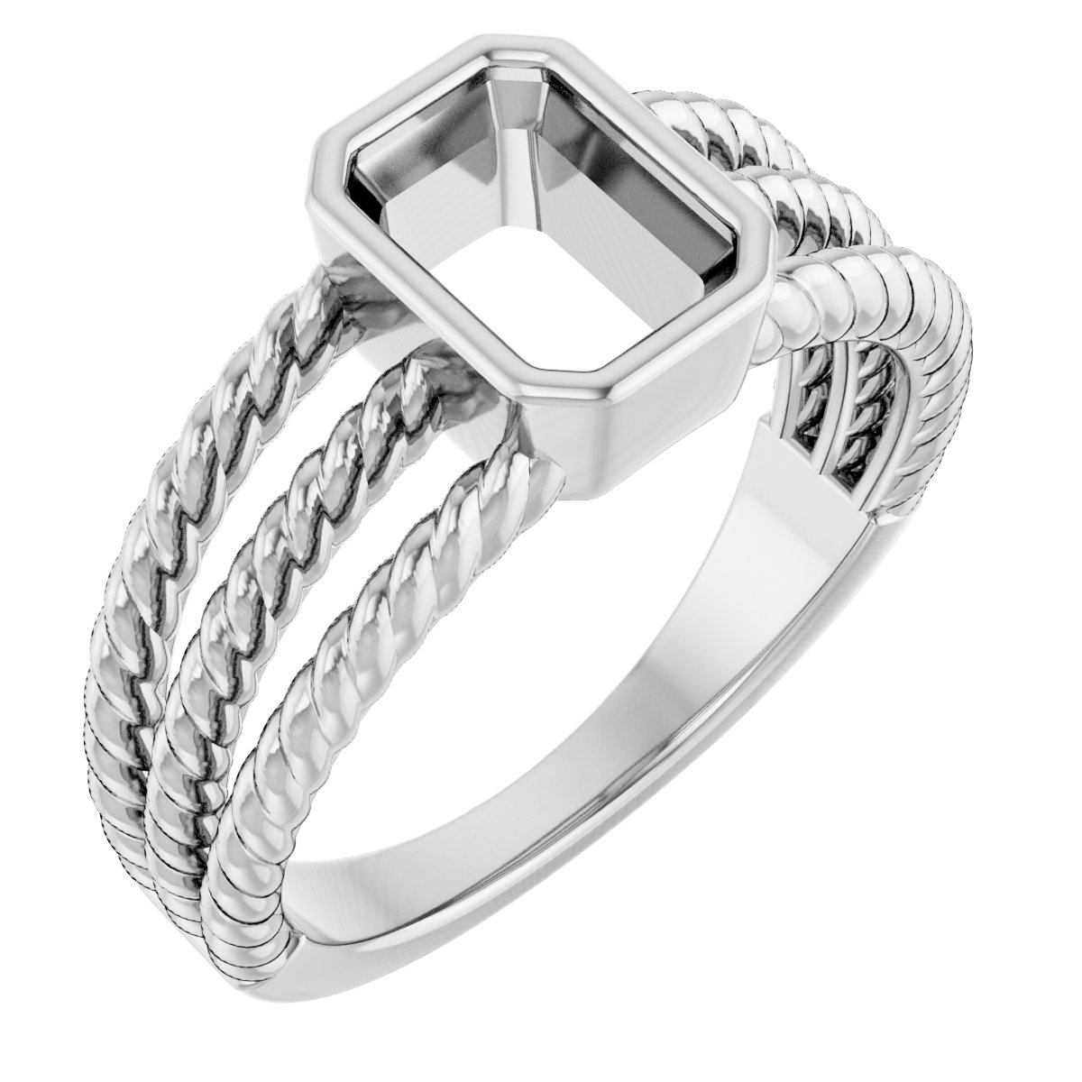 Bezel-Set Solitaire  Rope Ring