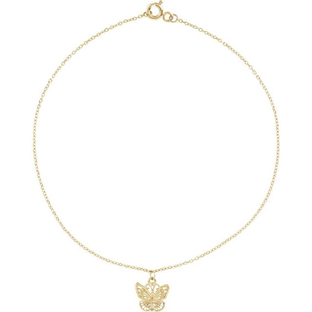 14K Yellow Butterfly 9" Anklet