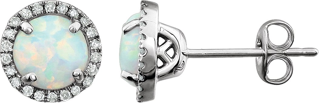 14K White Lab-Grown White Opal & 1/8 CTW Natural Diamond Earrings