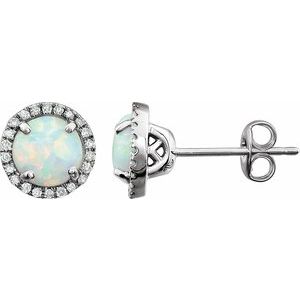 14K White Lab-Grown White Opal & 1/8 CTW Natural Diamond Earrings