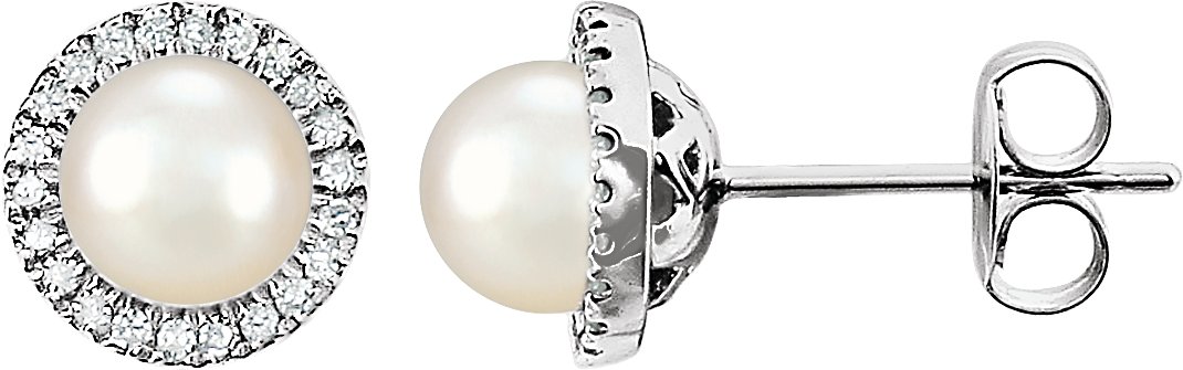 14K White Cultured White Freshwater Pearl & 1/8 CTW Natural