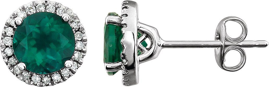 14K White Lab-Grown Emerald & 1/8 CTW Natural Diamond Earrings