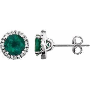 14K White Lab-Grown Emerald & 1/8 CTW Natural Diamond Earrings
