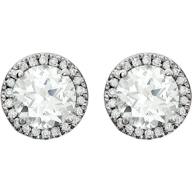 14K White Lab-Grown White Sapphire & 1/8 CTW Natural Diamond Earrings