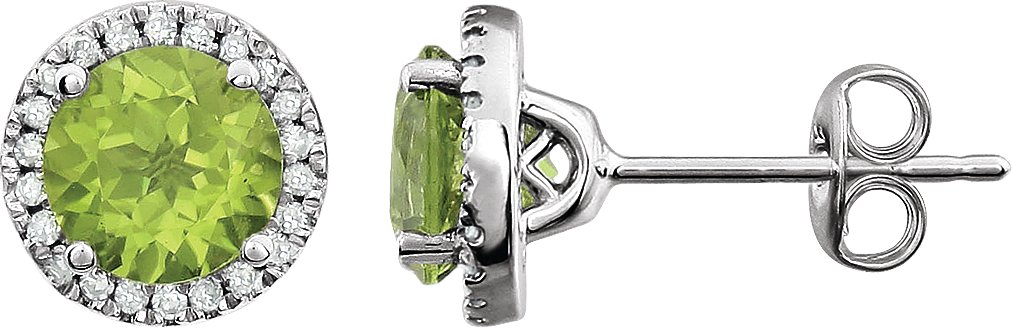 14K White Natural Peridot & 1/8 CTW Natural Diamond Earrings