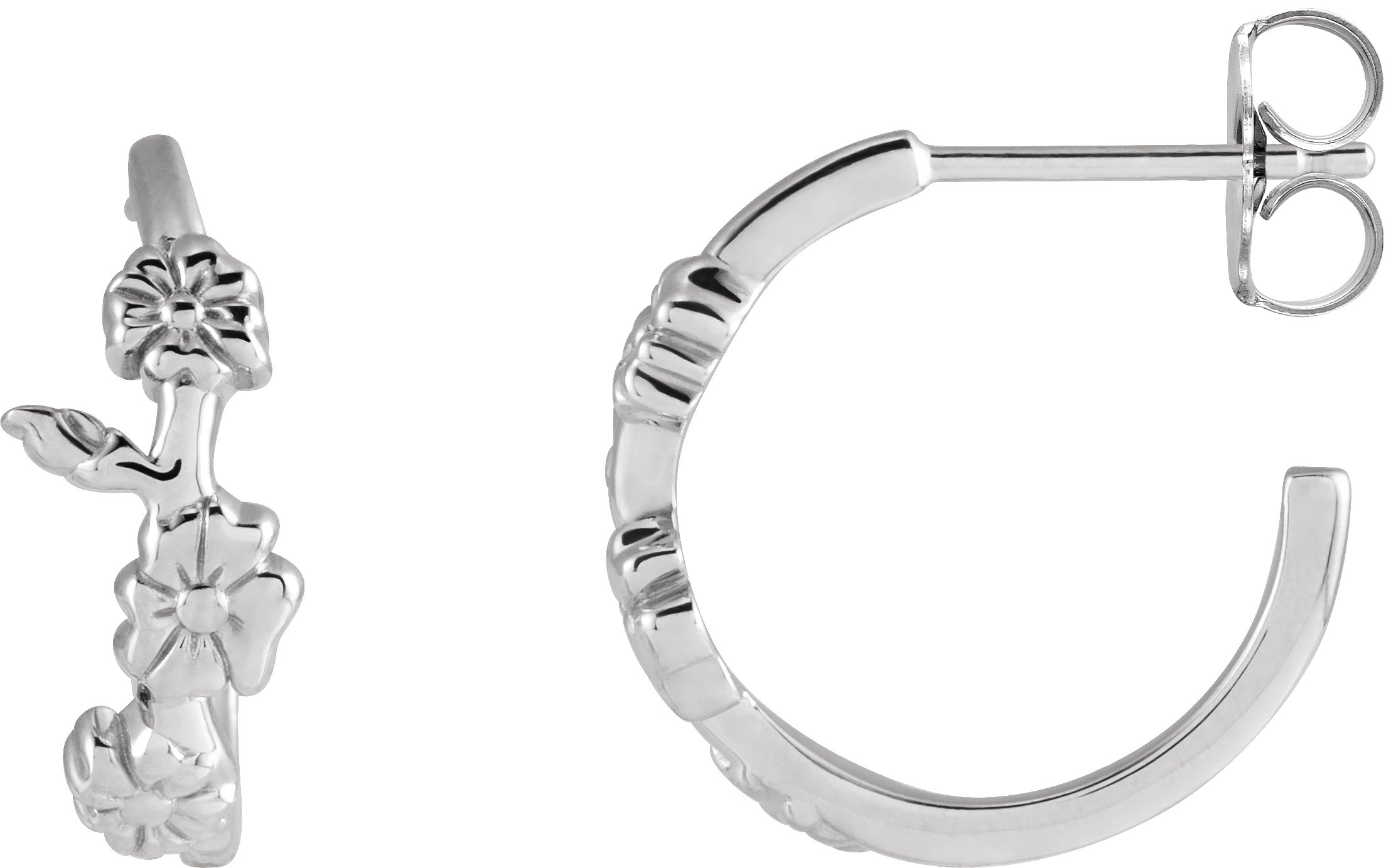 Sterling Silver Floral Hoop Earrings