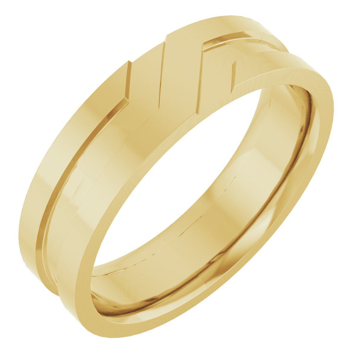 Grooved Comfort-Fit Flat Band – 10K Yellow Gold