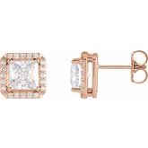 Square 4-Prong Halo-Style Earring
