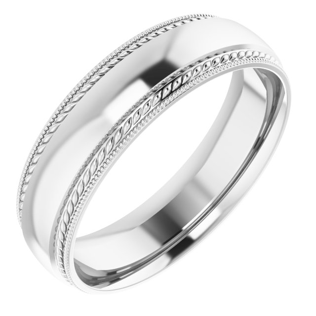 Rope & Milgrain Stepped-Edge Comfort-Fit Half Round Band