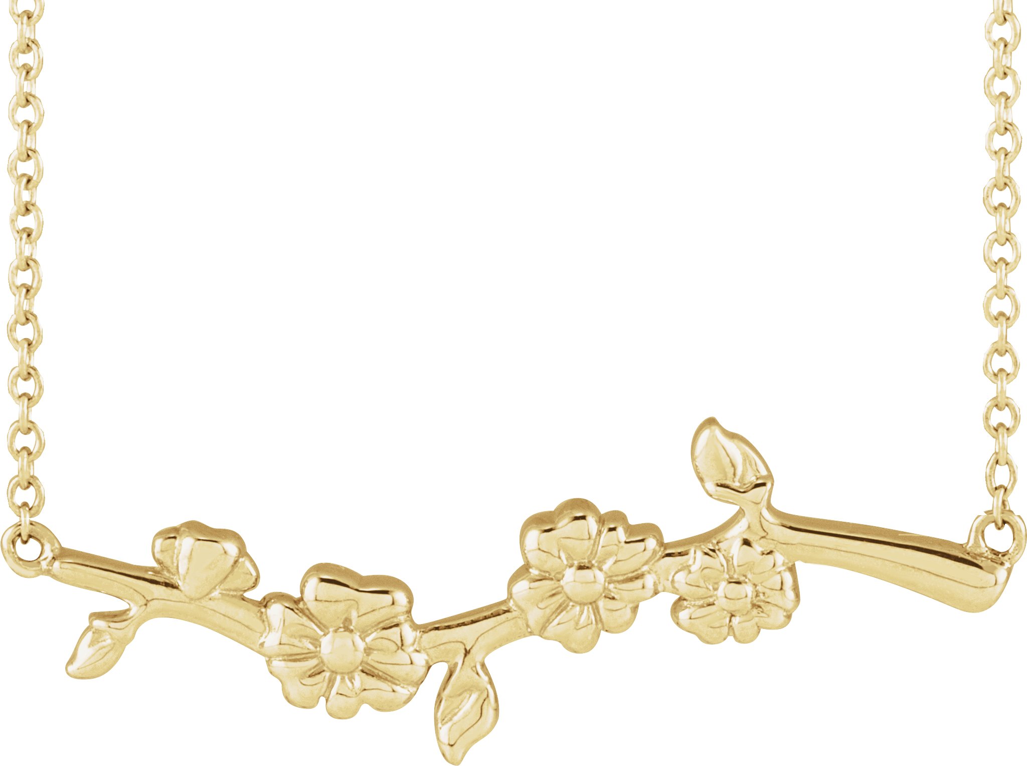 14K Yellow Floral-Inspired Bar 16 Necklace