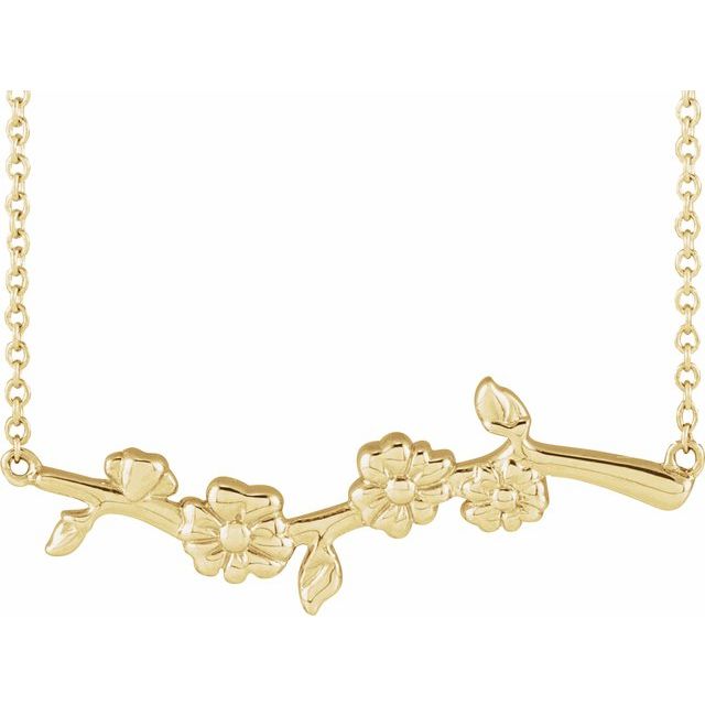 14K Yellow Floral-Inspired Bar 18 Necklace