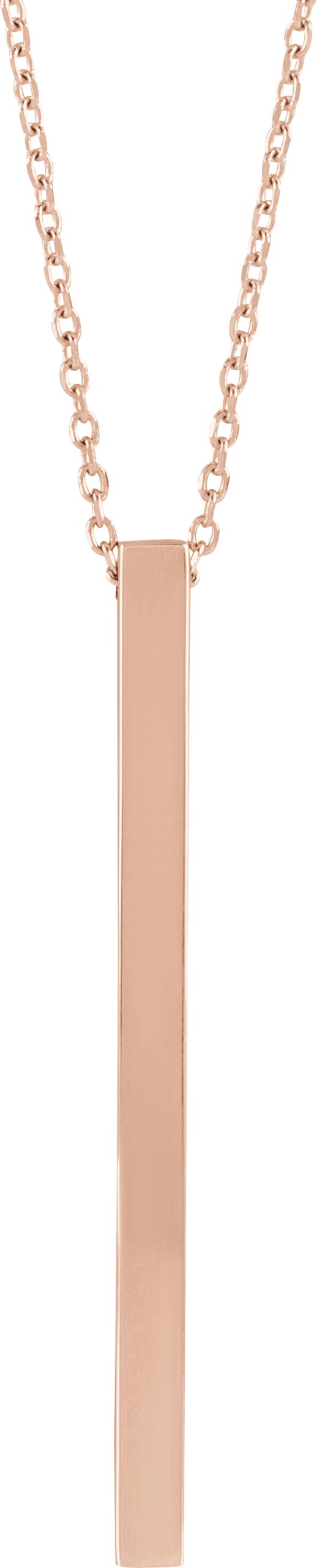14K Rose 35x2.5 mm Engravable Four-Sided Vertical Bar 16-18" Necklace