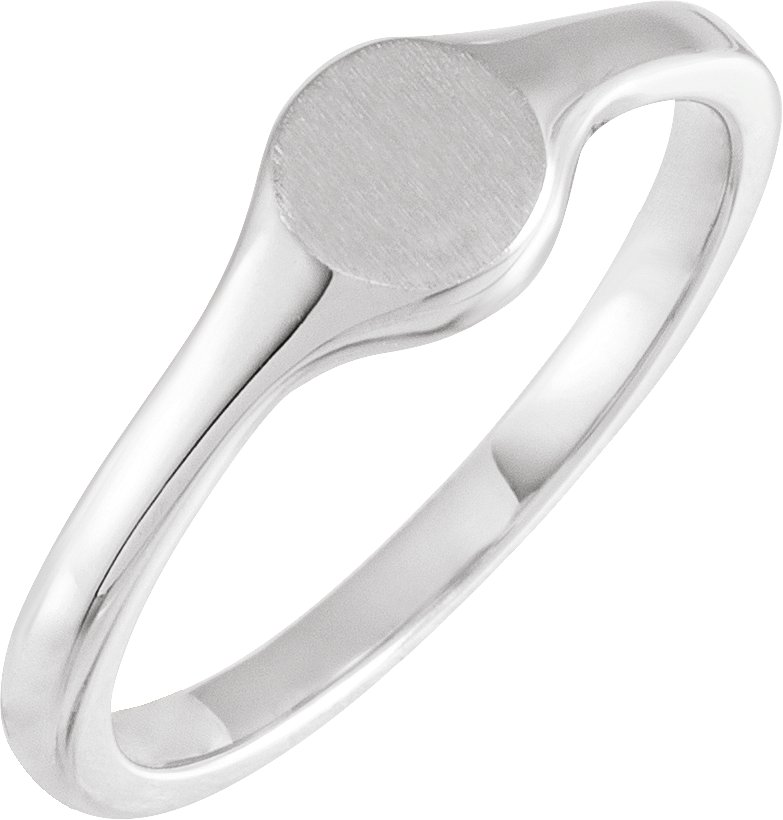 14K White Round Petite Signet Ring