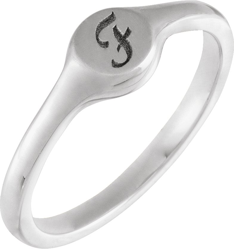 14K White Round Petite Signet Ring