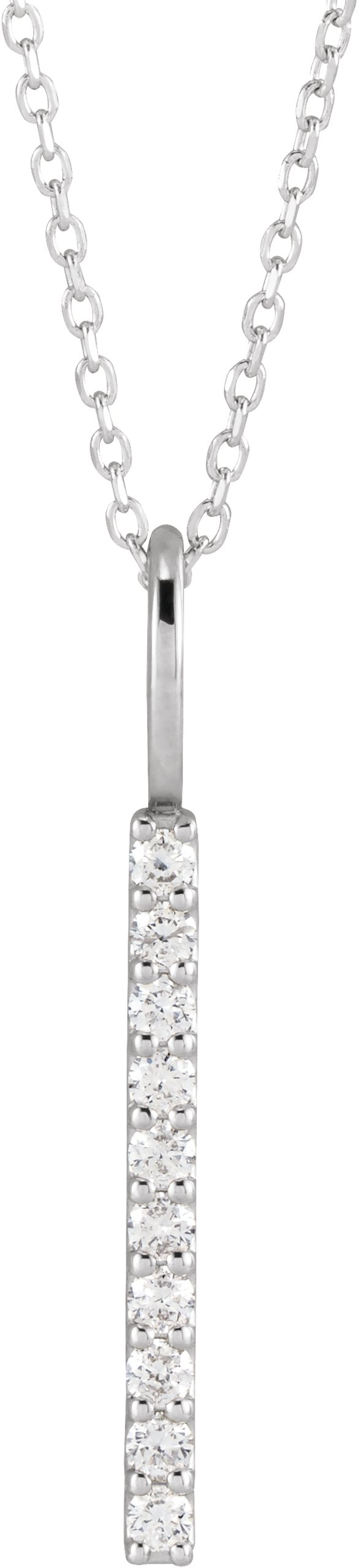 14K White 1/6 CTW Lab-Grown Diamond Vertical Bar 16-18" Necklace