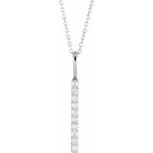 14K White 1/6 CTW Natural Diamond Vertical Bar 16-18" Necklace