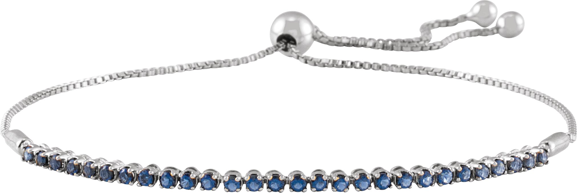 14K White Natural Blue Sapphire Adjustable 9 1/2" Bolo Bracelet