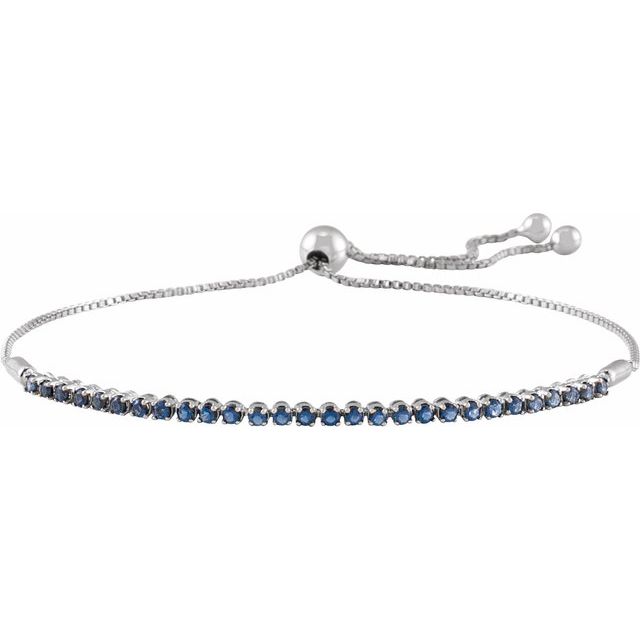 14K White Natural Blue Sapphire Adjustable 9 1/2 Bolo Bracelet