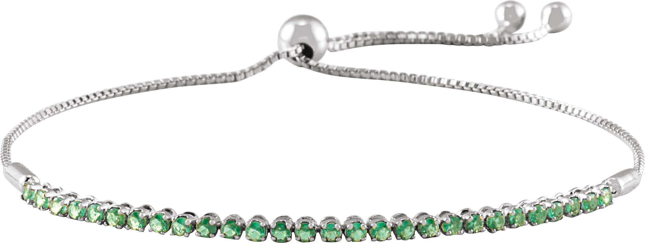 14K White Natural Emerald Adjustable 9 1/2" Bolo Bracelet