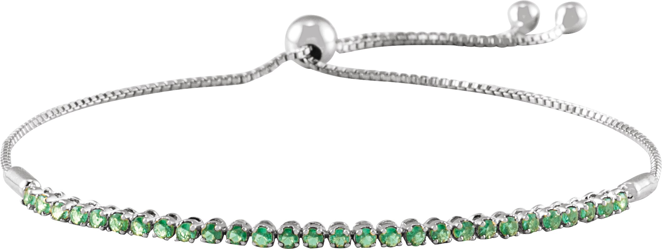 14K White Natural Emerald Adjustable 9 1/2 Bolo Bracelet