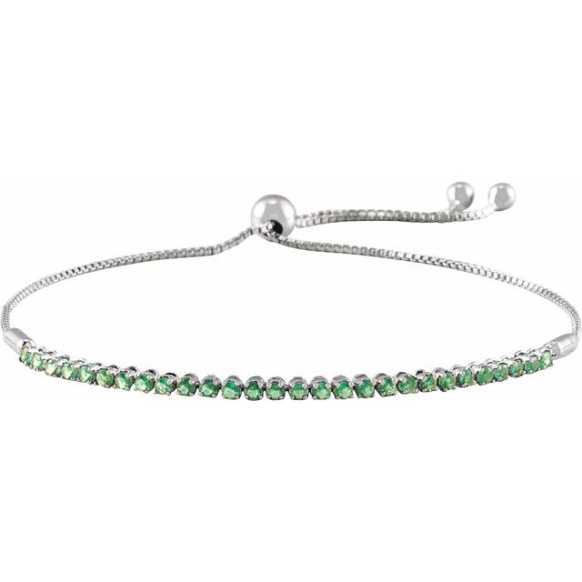 14K White Natural Emerald Adjustable 9 1/2 Bolo Bracelet