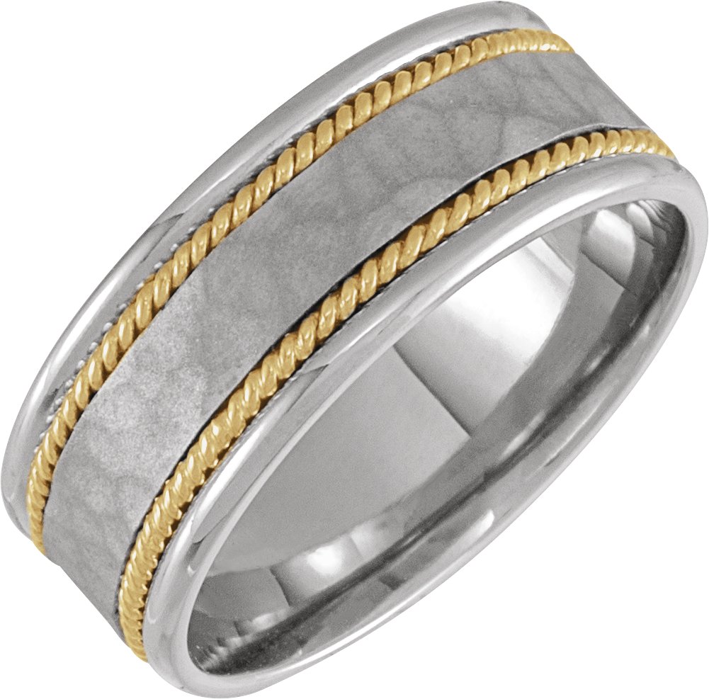 14K White/Yellow 8 mm Rope Design Band with Hammered Texture Size 11.5