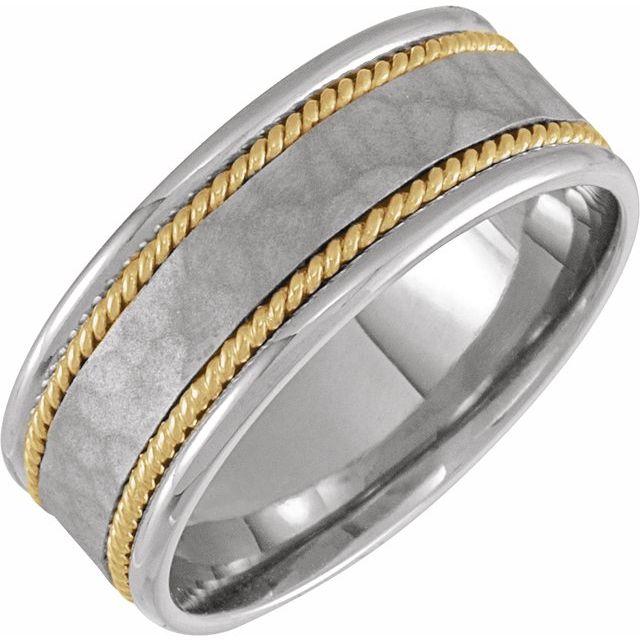 14K White/Yellow 8 mm Rope Design Band with Hammered Texture Size 12