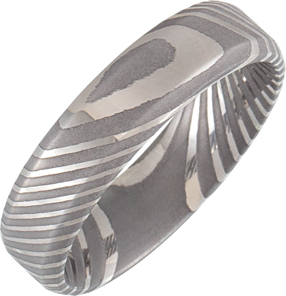 Damascus Steel 6 mm Beveled Edge Band Size 10