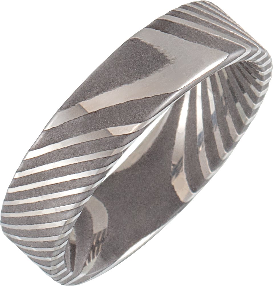 Damascus Steel 6 mm Flat Band Size 10