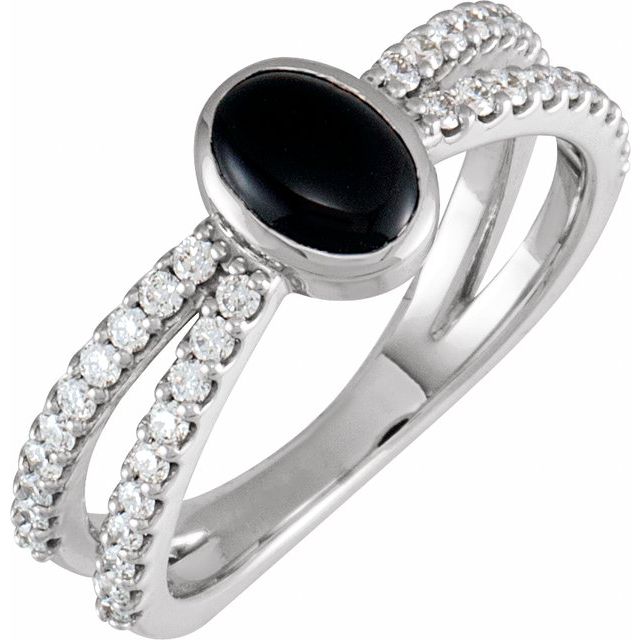 Sterling Silver Natural Black Onyx & 3/8 CTW Natural Diamond Ring