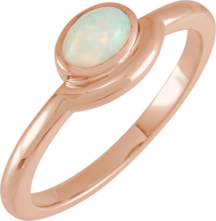 14K Rose Natural White Ethiopian Opal Bezel-Set Cabochon Ring