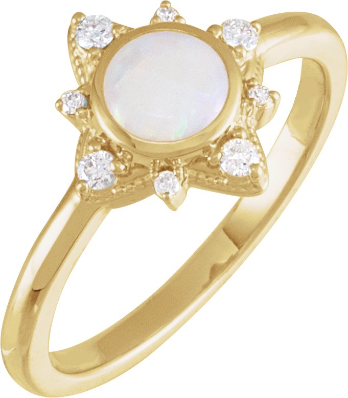 14K Yellow Natural Opal & 1/10 CTW Natural Diamond Halo-Style Ring