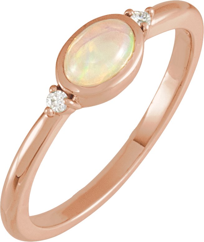 14K Rose Natural White Ethiopian Opal & .03 CTW Natural Diamond Ring