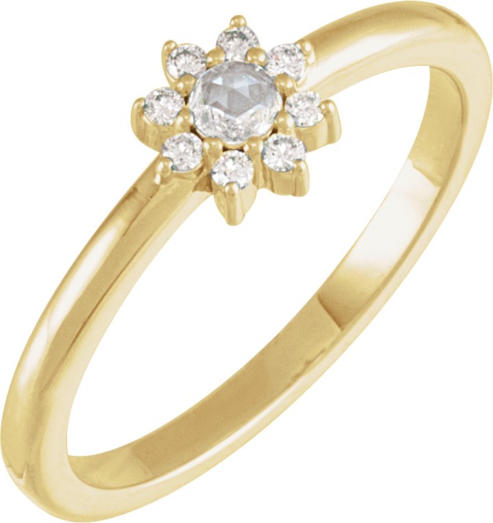 14K Yellow 1/6 CTW Rose-Cut Natural Diamond & Faceted Natural Diamond Halo-Style Ring