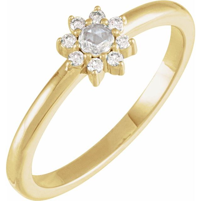 14K Yellow 1/6 CTW Rose-Cut Natural Diamond & Faceted Natural Diamond Halo-Style Ring