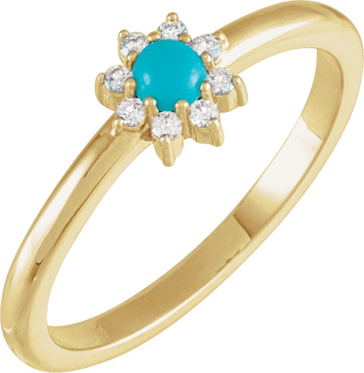 14K Yellow Natural Turquoise and .07 CTW Natural Diamond Halo Style Ring Ref 19625833