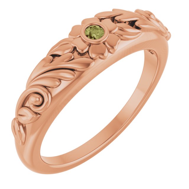 14K Rose Natural Green Sapphire Floral Ring