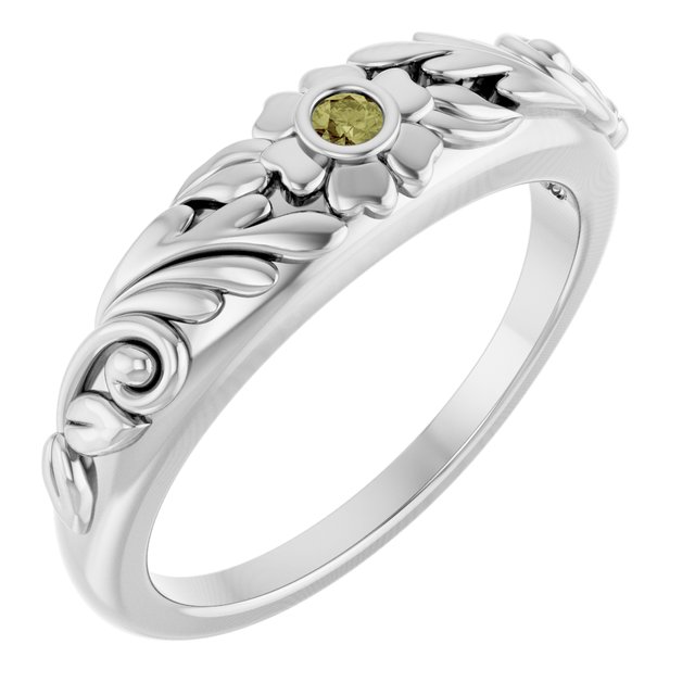 Sterling Silver Natural Green Sapphire Floral Ring