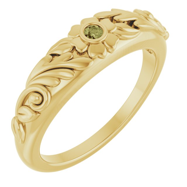 14K Yellow Natural Green Sapphire Floral Ring