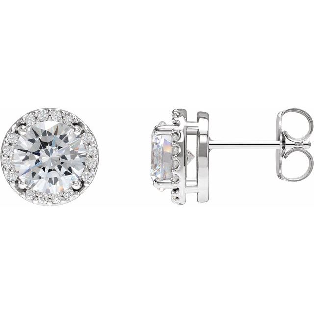 14K White Lab-Grown Moissanite & 1/10 CTW Natural Diamond Halo-Style Earrings