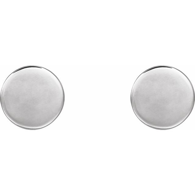 14K White 8 mm Engravable Disc Earrings