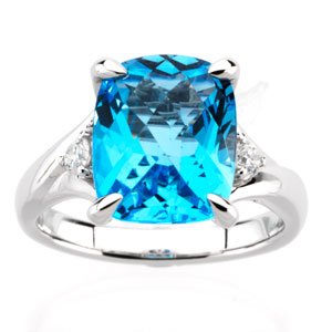 14K White .17 CTW Diamond and 12X10 Checkerboard Swiss Blue Topaz Ring Ref 2342541