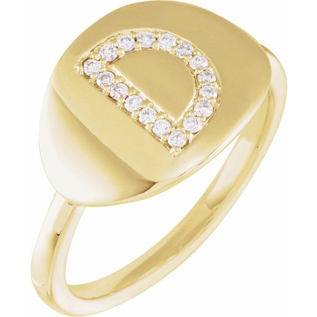 14K Yellow 1/10 CTW Natural Diamond Initial D Ring
