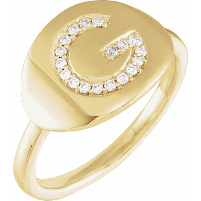 14K Yellow 1/8 CTW Natural Diamond Initial G Ring