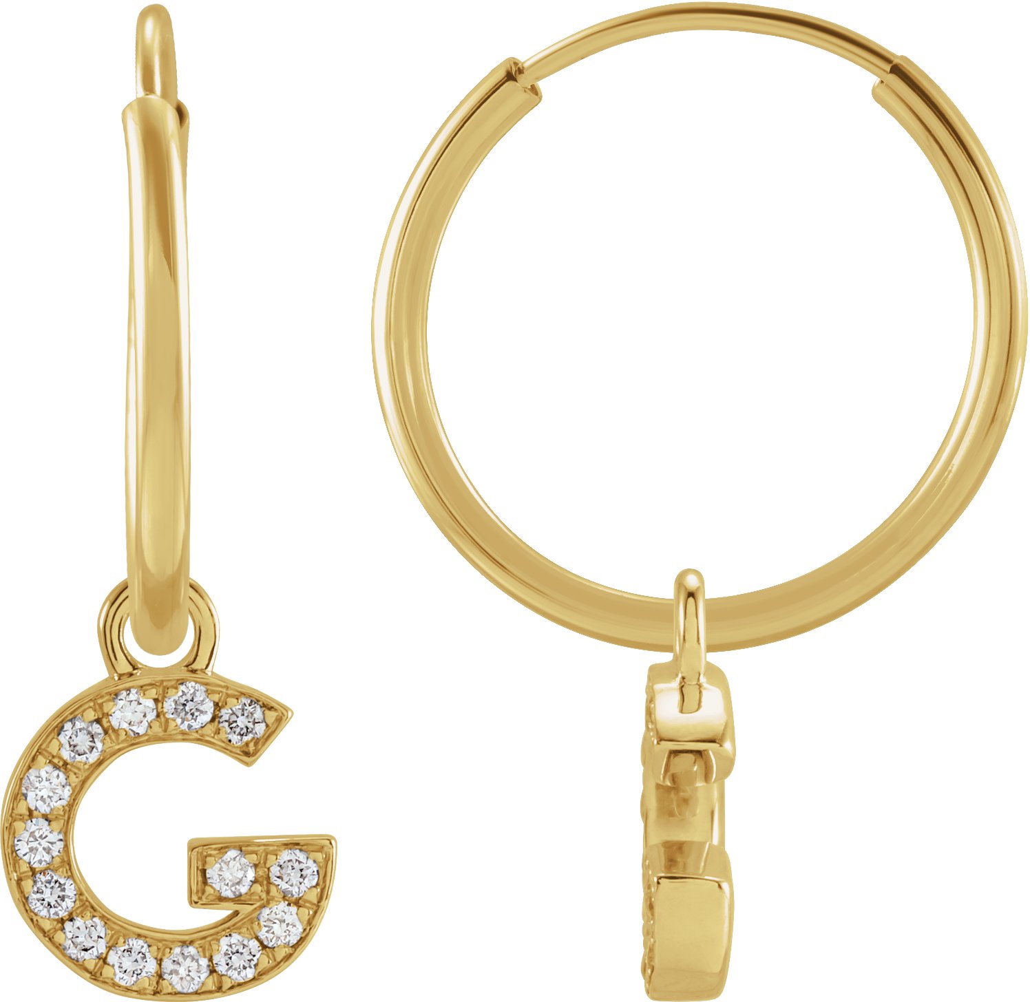 14K Yellow .05 CTW Natural Diamond Single Initial G Hoop Earring Ref 18988703