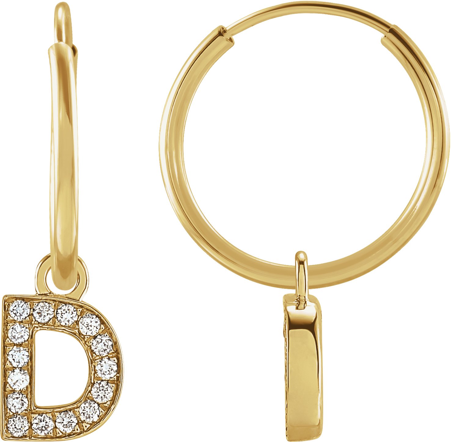 14K Yellow .05 CTW Natural Diamond Single Initial D Hoop Earring Ref 18988673